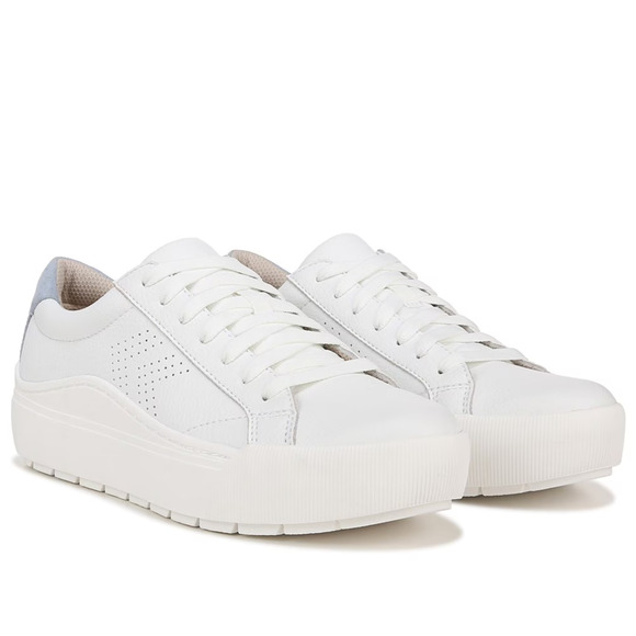 Dr. Scholls Womens Take it Easy Platform Sneaker Size 8.5 White Blue Leather NIB - Picture 1 of 13